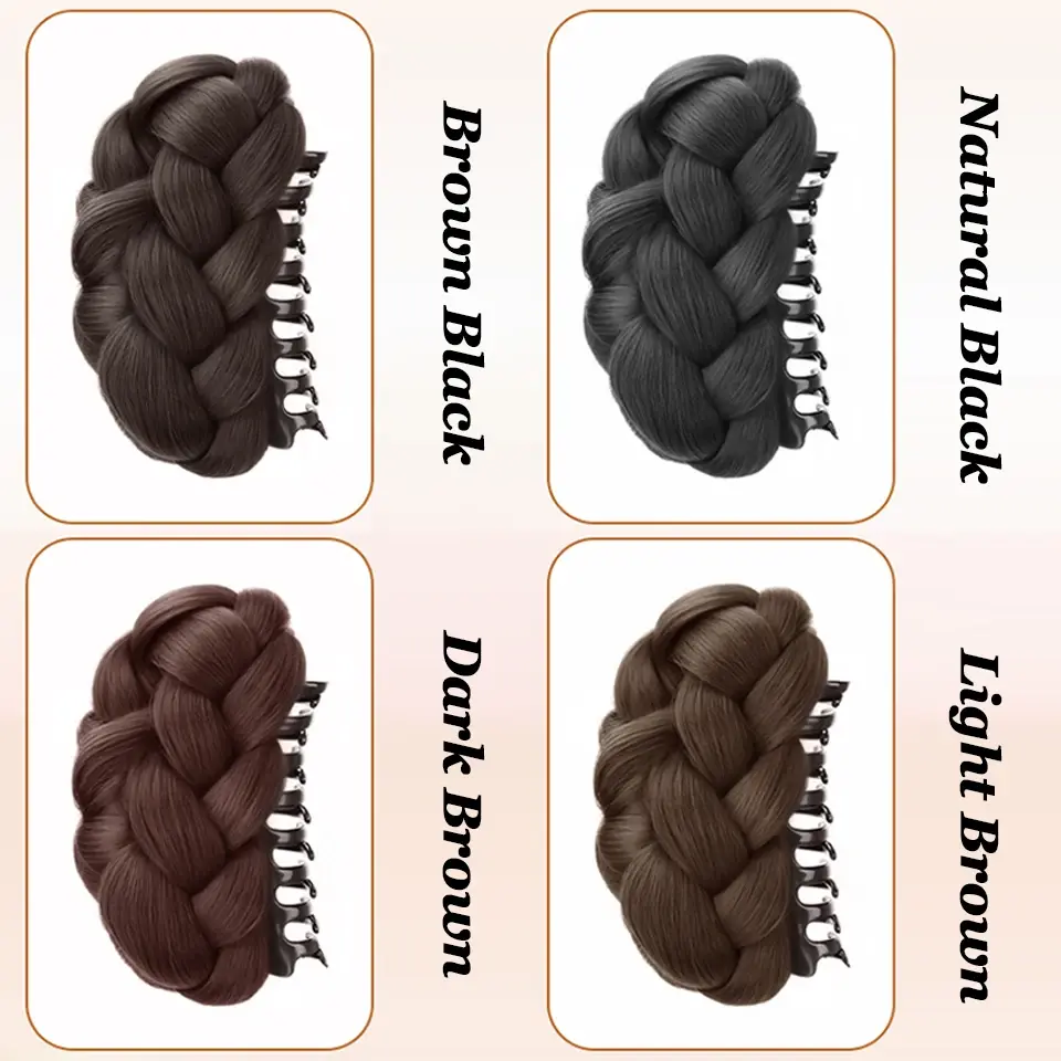 LUPU Synthetic Fried Dough Twists Ball Hair Bun Claw Clip Flower Bud Head Fluffy Dished Hair Back Head Wig Bag for Women