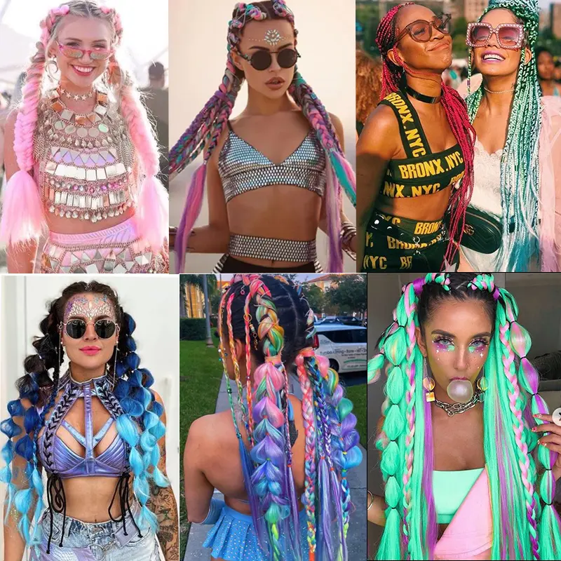 LUPU 24" Synthetic Long Ombre Braiding Hair Extensions For Women Black Purple Pink Blue Blonde Jumbo Braids Support Wholesale