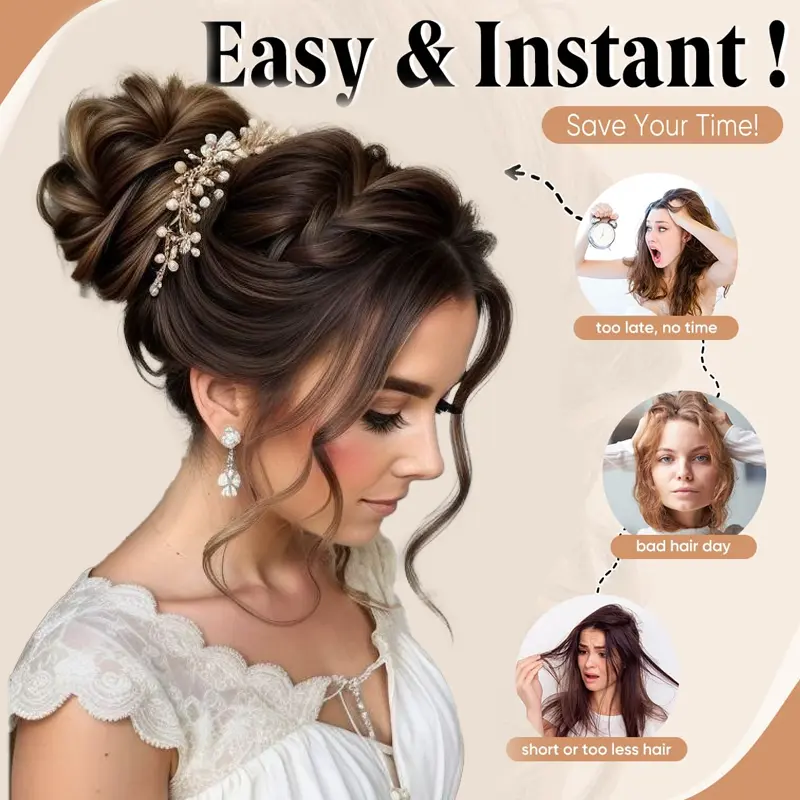 LUPU Messy Synthetic Bun Hair Piece Side Comb Clip in Hair Bun Hairpiece for Women Versatile Adjustable Styles