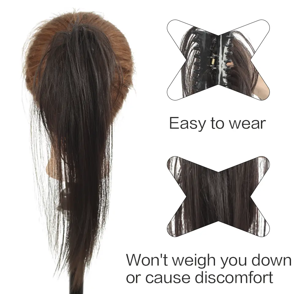 LUPU 10 inch Synthetic messy straight ponytail extension - Claw clip, female synthetic hair extension beginner Halloween