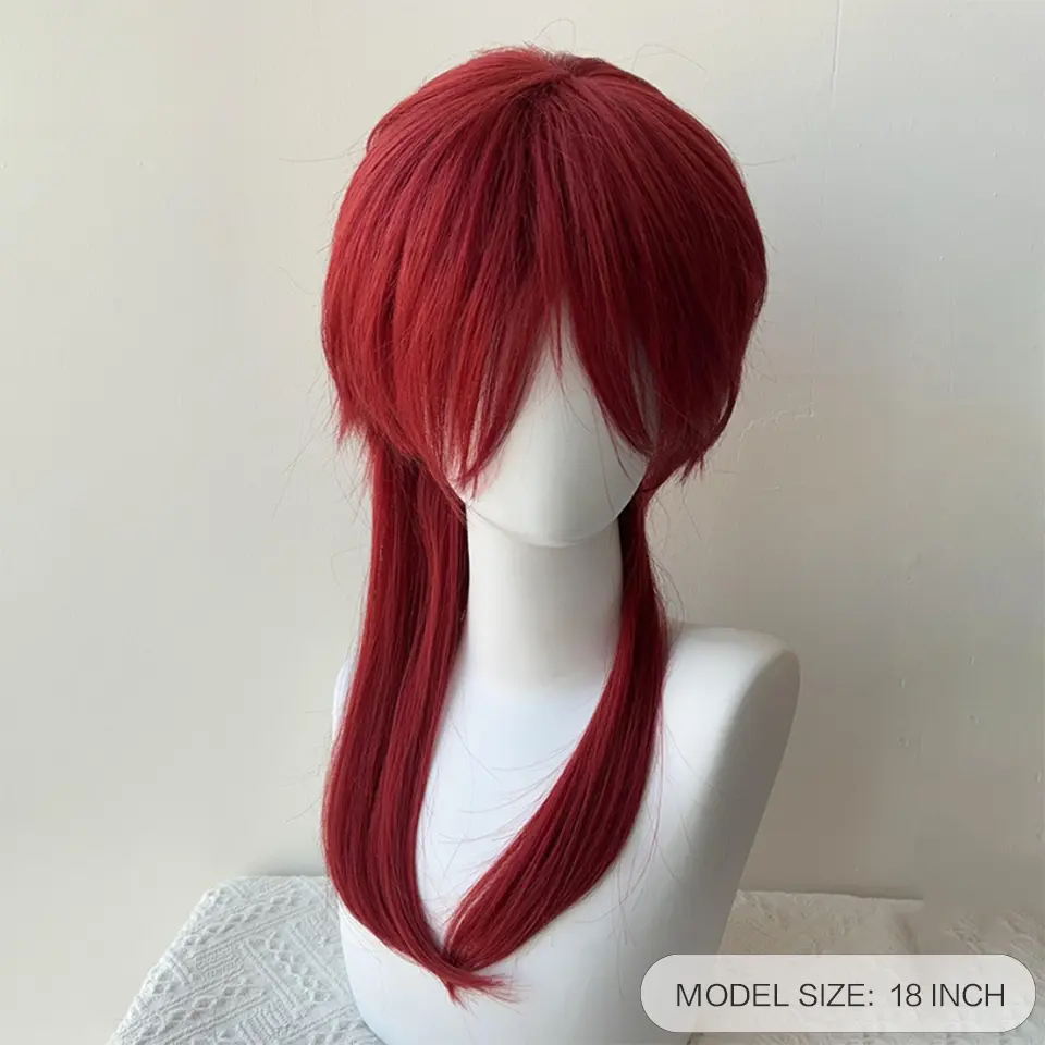 LUPU Wolf tailed Mullet Wig Mullet Head Wigs with Bangs Synthetic Straight Anime Men red Hair Wig for Daily Party Cosplay