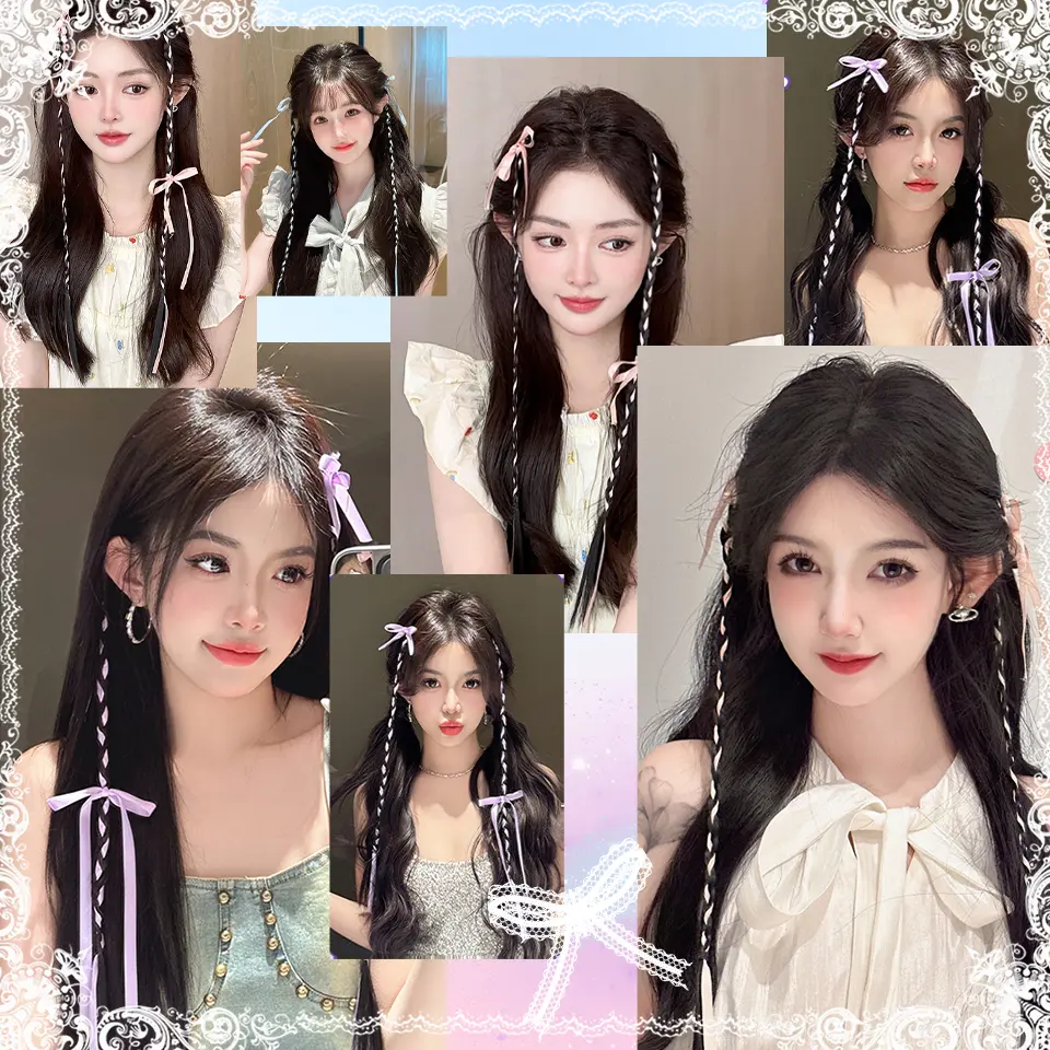 LUPU 22 Inch Synthetic Ballet Style Ribbon Wig Women Sweet Simple Hair Braided Dreadlocks Hair Accessories Dating Headwear