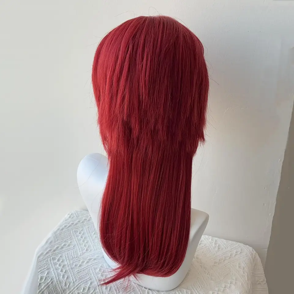 LUPU Wolf tailed Mullet Wig Mullet Head Wigs with Bangs Synthetic Straight Anime Men red Hair Wig for Daily Party Cosplay