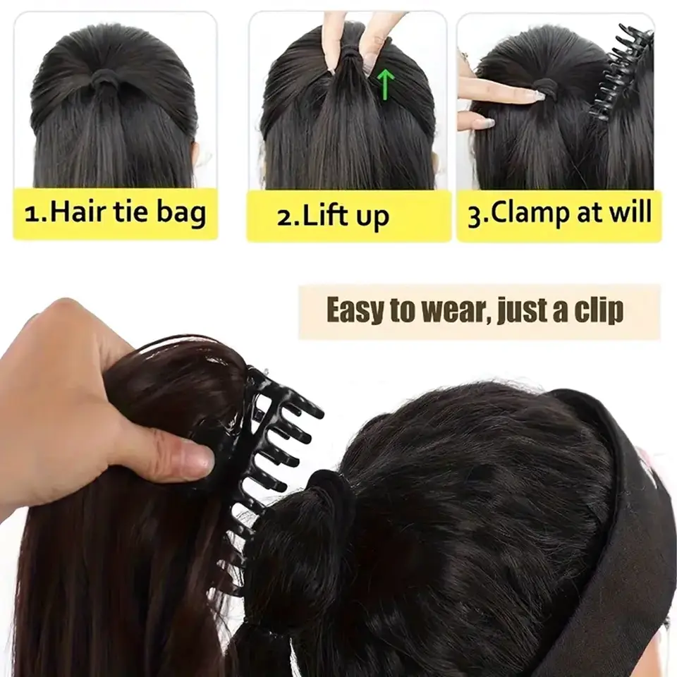 LUPU 10 inch Synthetic messy straight ponytail extension - Claw clip, female synthetic hair extension beginner Halloween