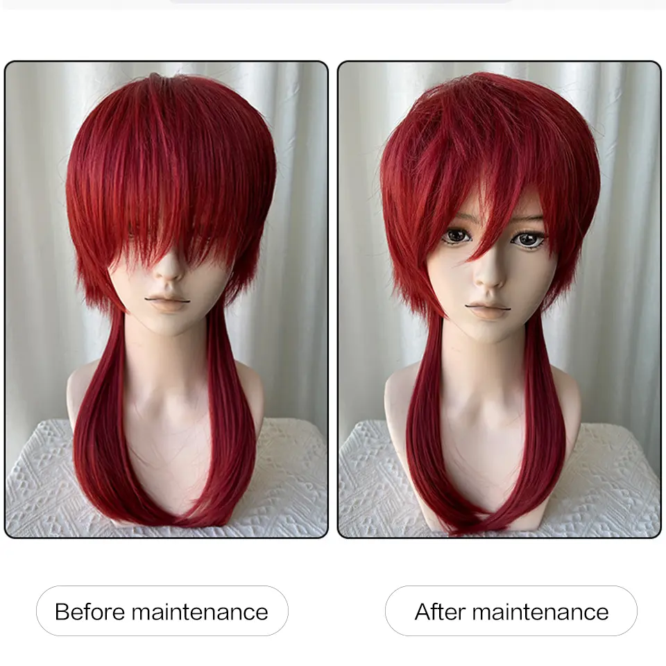 LUPU Wolf tailed Mullet Wig Mullet Head Wigs with Bangs Synthetic Straight Anime Men red Hair Wig for Daily Party Cosplay