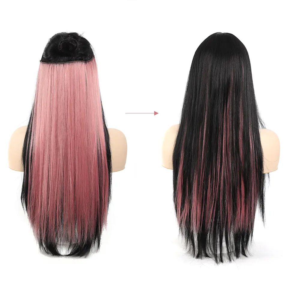 20 Inch Long Synthetic Straight Clip-In Hair Extensions for Women - Vibrant Colors, Synthetic Fiber, Easy to Use