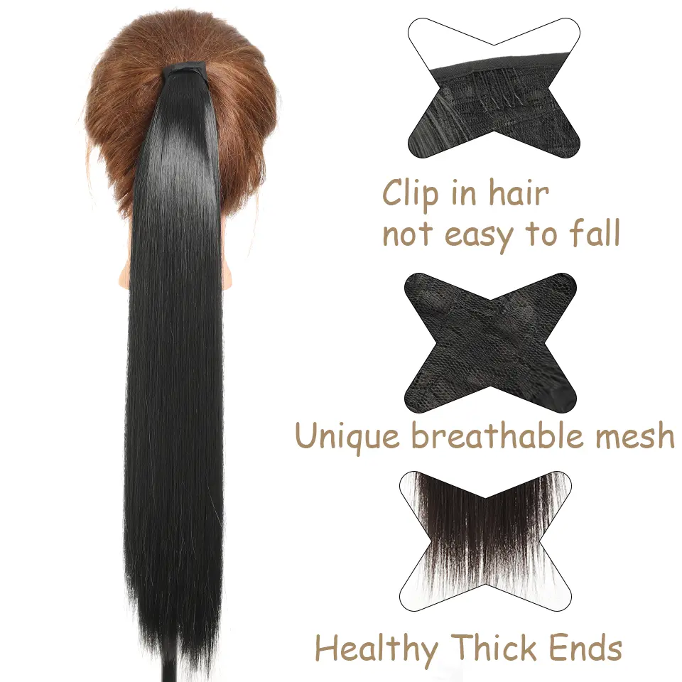 LUPU Women'S 22 Inch Synthetic Ponytail, Long Straight Hair Extensions, Perfect for Halloween, Parties, and Special Occasions