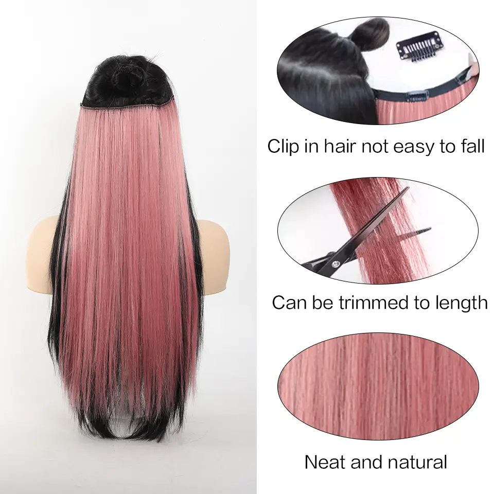20 Inch Long Synthetic Straight Clip-In Hair Extensions for Women - Vibrant Colors, Synthetic Fiber, Easy to Use