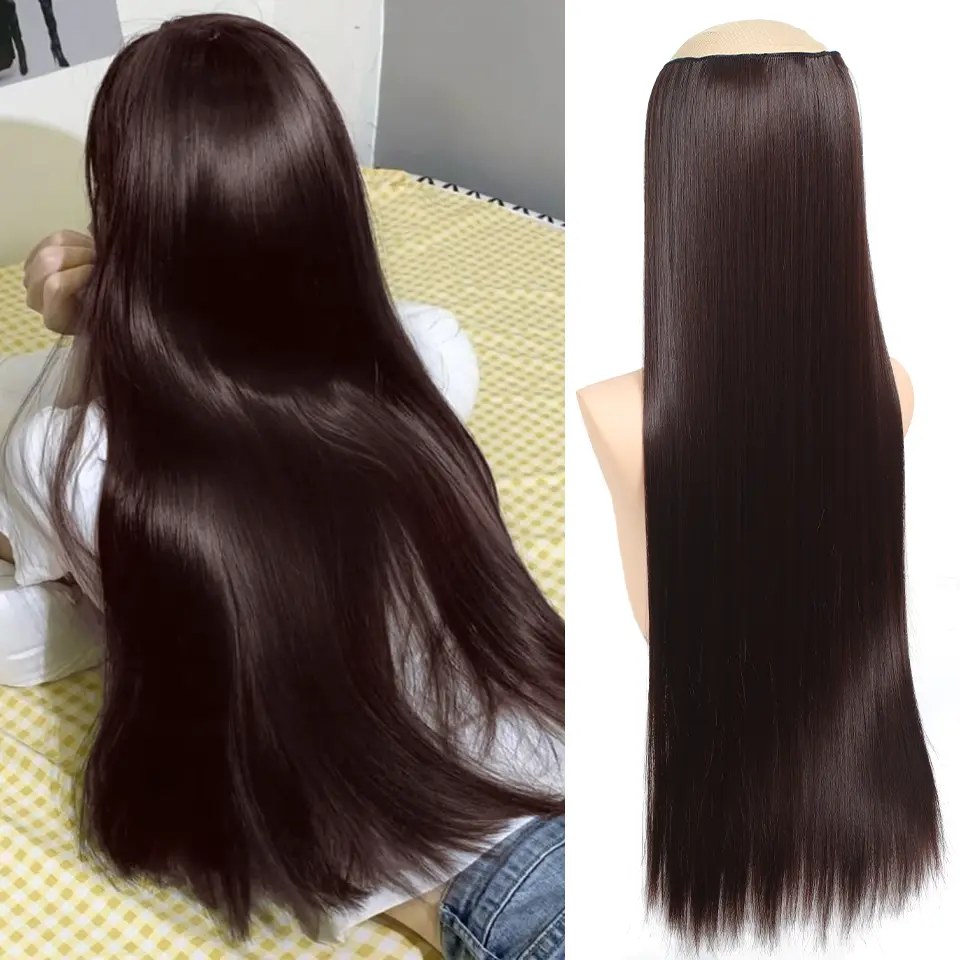 28 Inch Synthetic Hair Extensions Hairpiece 5 Clips Long Straight Heat Resistant Hair Piece, Suitable for Daily Vacation Parties
