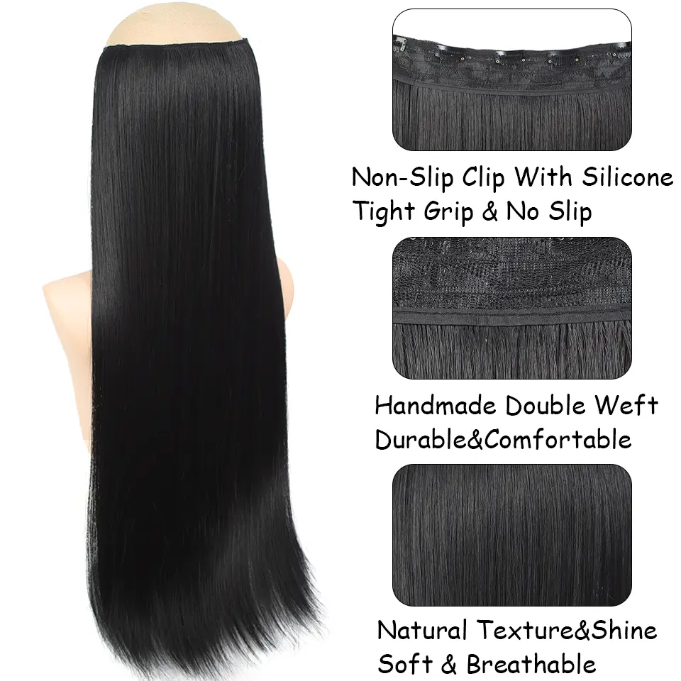 28 Inch Synthetic Hair Extensions Hairpiece 5 Clips Long Straight Heat Resistant Hair Piece, Suitable for Daily Vacation Parties