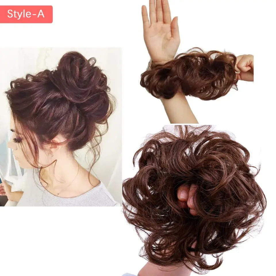 Synthetic Curly Hair Bun with Rubber Band Black Brown Donut Updo Hairpiece for Messy Chignon and Stylish Look Hair Accessories