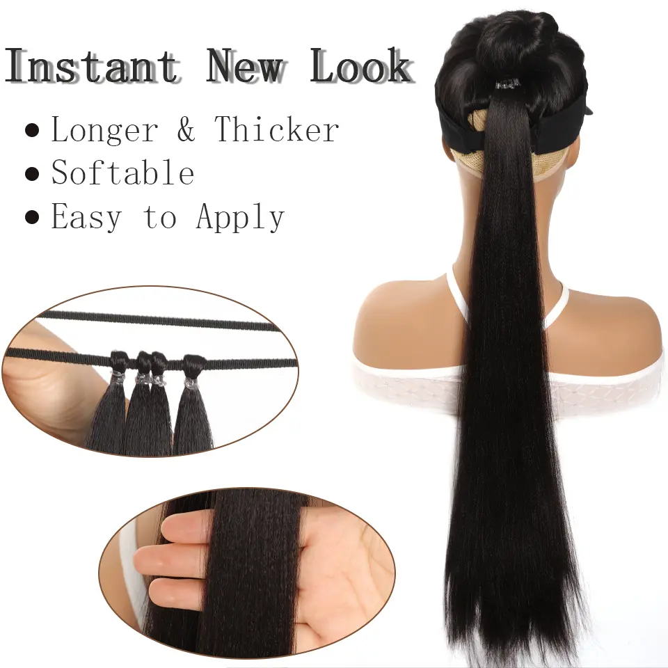28 Inch Synthetic Straight Ponytail With Elastic Hair Rope Hair Extensions Fashionable For Daily Use Party Hair Accessories