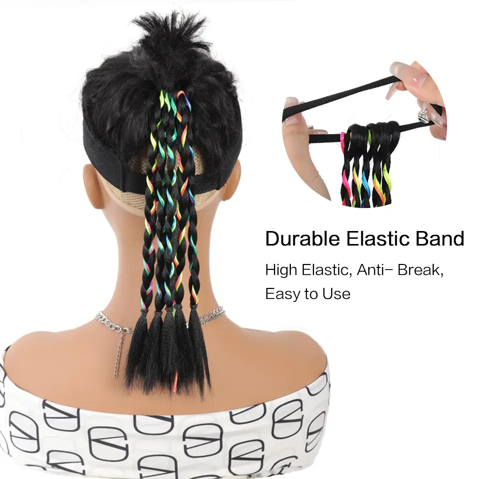 1 Pcs Synthetic Colorful Hip Hop Braided Ponytail Extension - Braided Hair for Women, Perfect for Halloween & Christmas Parties