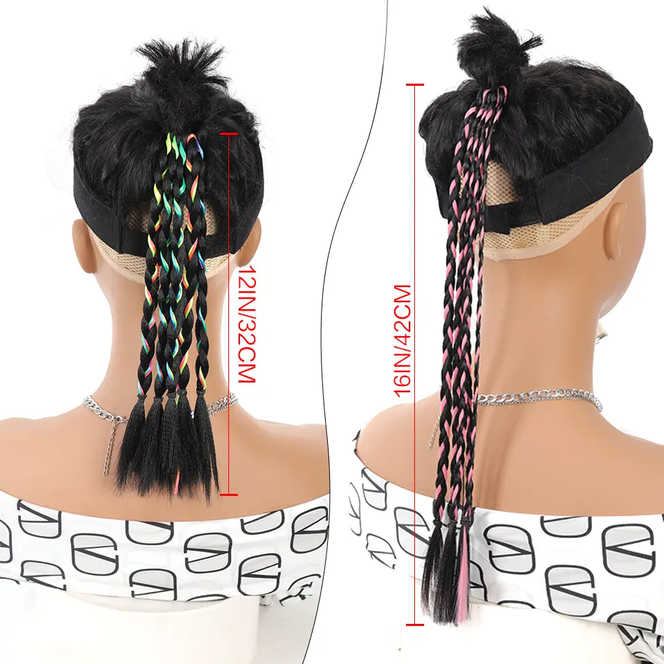 1 Pcs Synthetic Colorful Hip Hop Braided Ponytail Extension - Braided Hair for Women, Perfect for Halloween & Christmas Parties