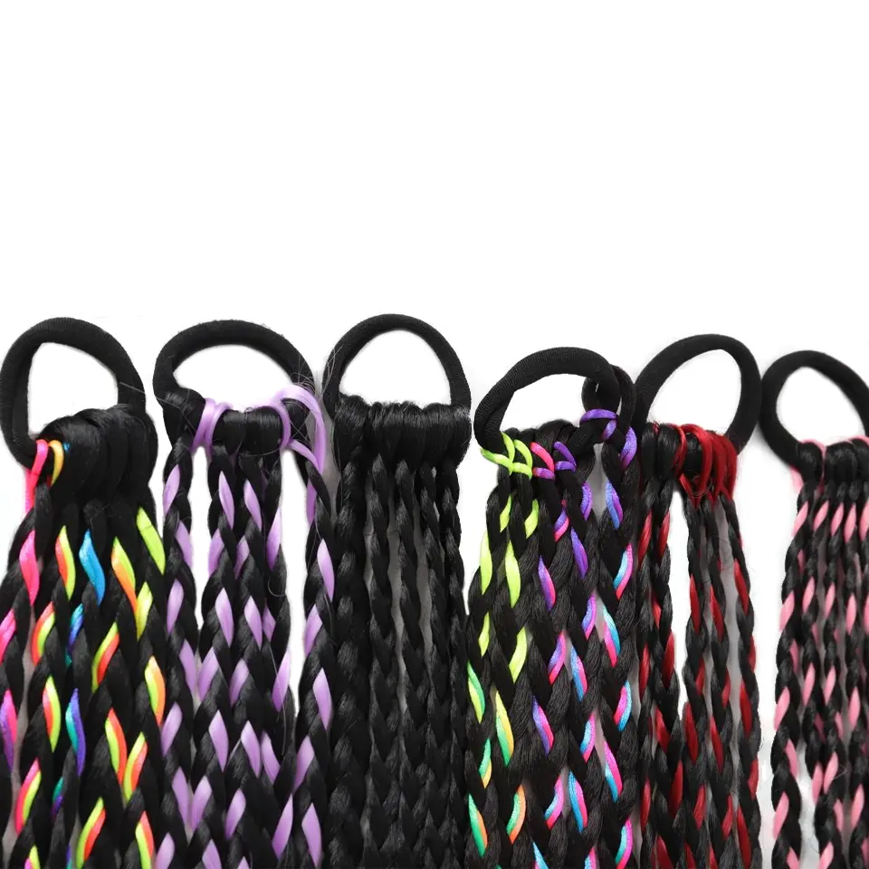 1 Pcs Synthetic Colorful Hip Hop Braided Ponytail Extension - Braided Hair for Women, Perfect for Halloween & Christmas Parties