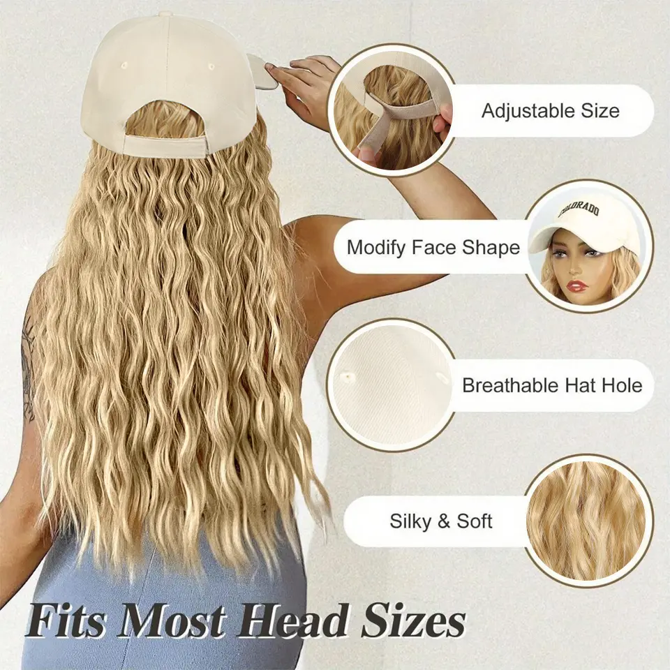 LUPU Synthetic wigs for women22 "baseball cap all-in-one long wavy wig, Perfect for Halloween, Parties, and Special Occasions