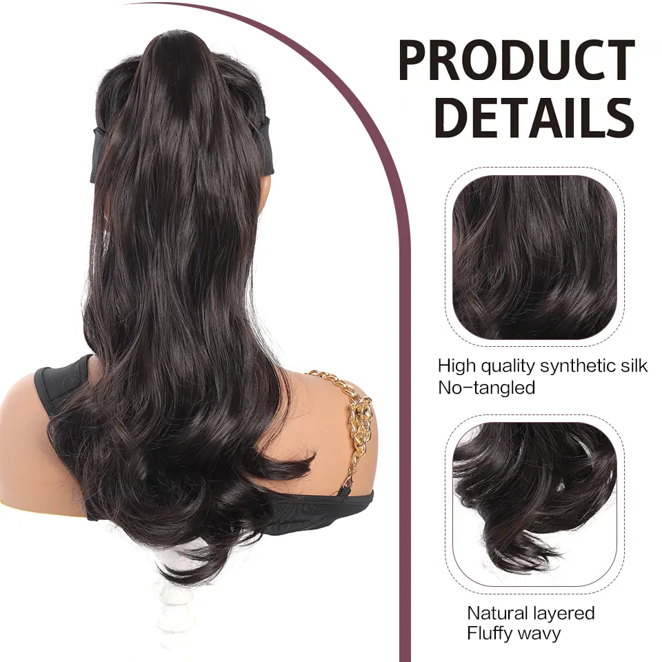 18 Inch Synthetic Long Curly Wavy Ponytail Extension Hair For Women Pony Tail Hair Hairpiece Halloween Christmas