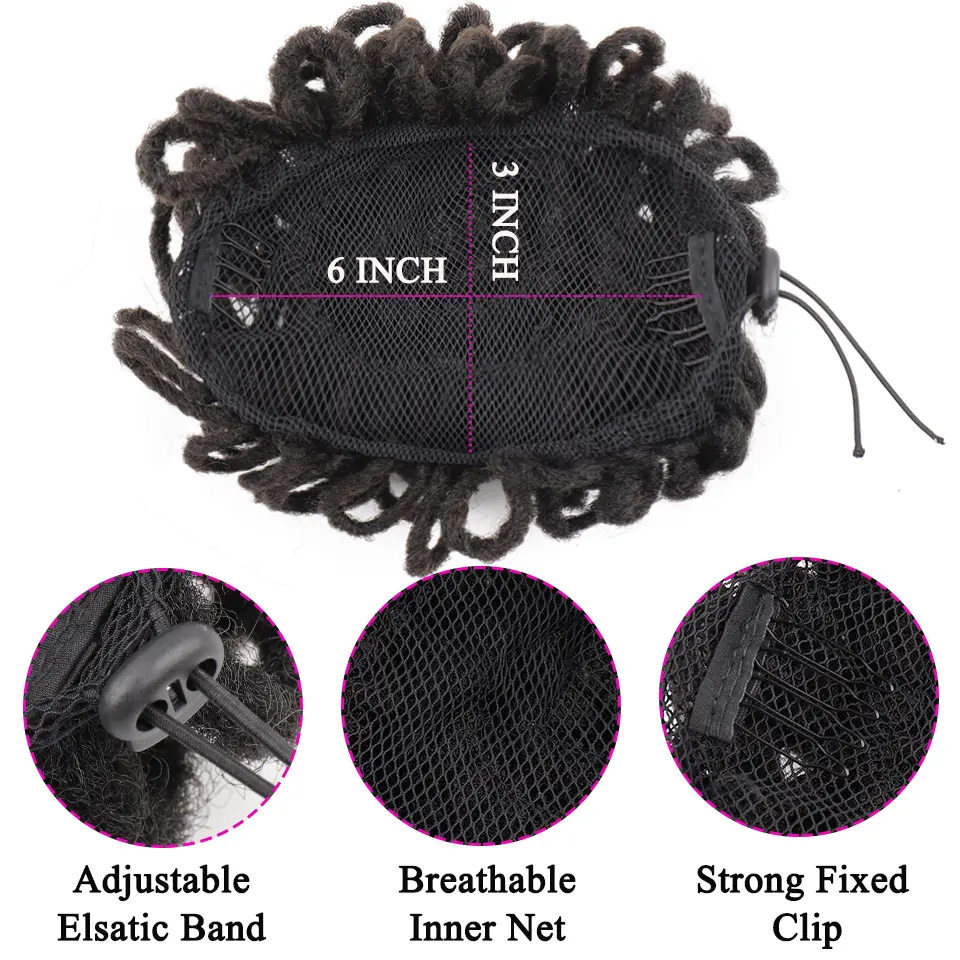 LUPU Synthetic DreadLock Afro Puff Hair Bun Chignon Drawstring Ponytail Faux Locs Clip In Pony Tail Hair Pieces for Black Women