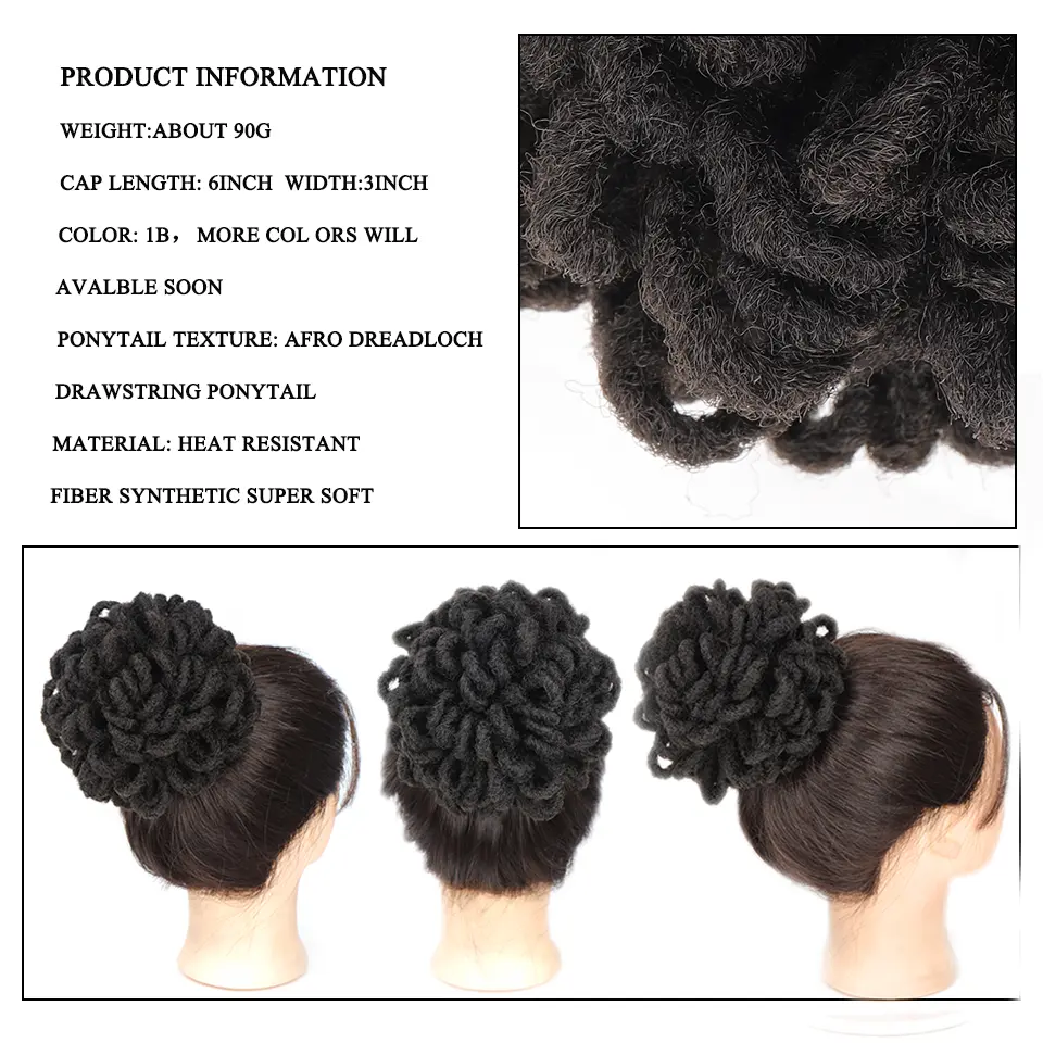 LUPU Synthetic DreadLock Afro Puff Hair Bun Chignon Drawstring Ponytail Faux Locs Clip In Pony Tail Hair Pieces for Black Women