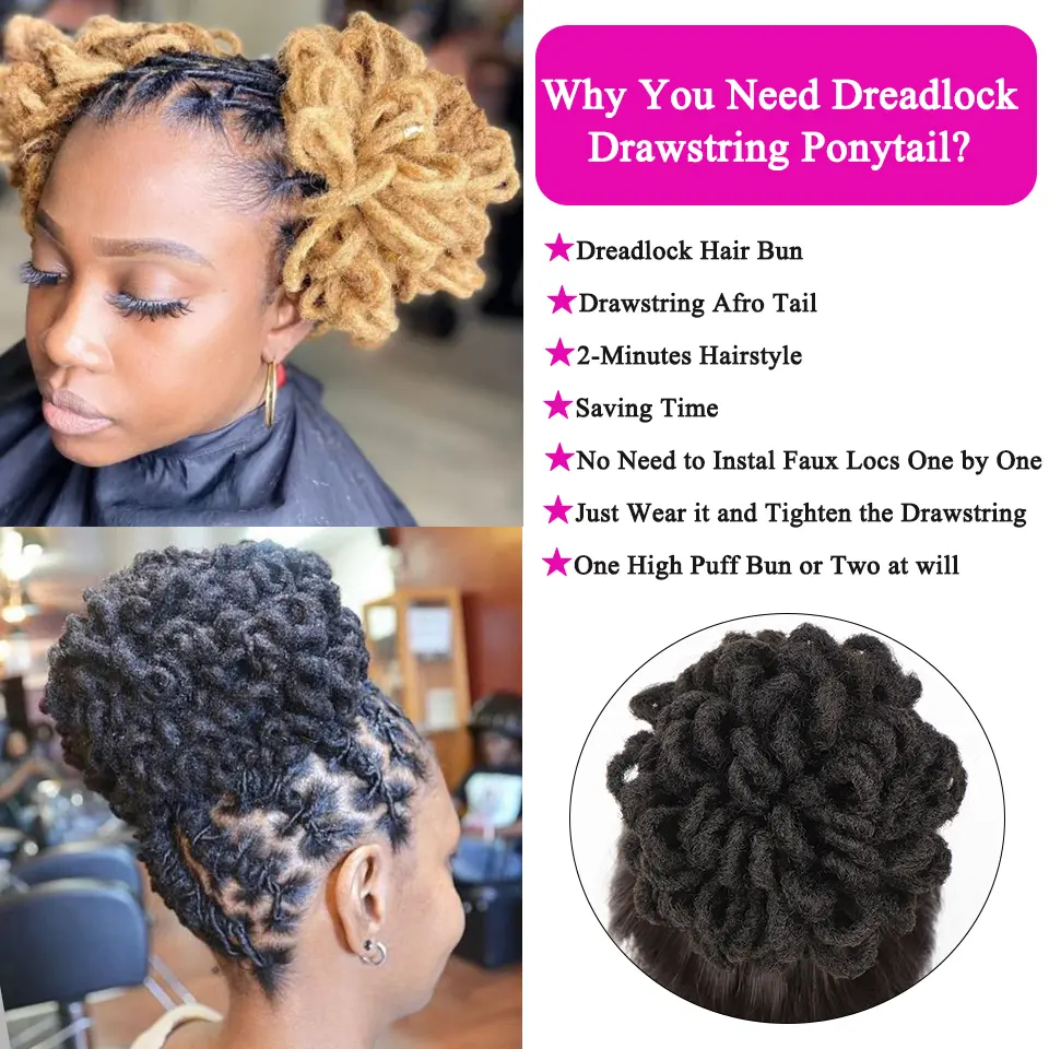 LUPU Synthetic DreadLock Afro Puff Hair Bun Chignon Drawstring Ponytail Faux Locs Clip In Pony Tail Hair Pieces for Black Women