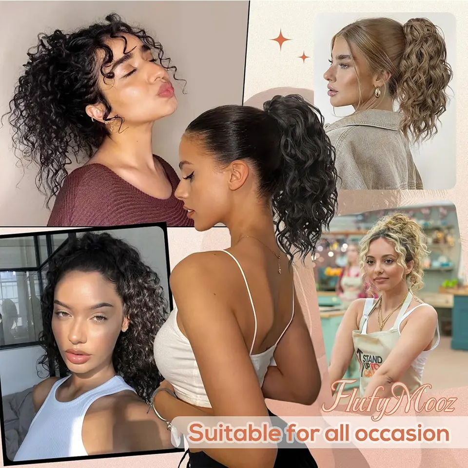 LUPU Synthetic Claw Clip In Ponytail Hair Extensions 10 Inch Short Curly Ponytail Wavy Synthetic Hairpiece For Women Daily Use