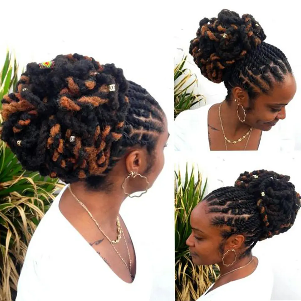LUPU Synthetic DreadLock Afro Puff Hair Bun Chignon Drawstring Ponytail Faux Locs Clip In Pony Tail Hair Pieces for Black Women