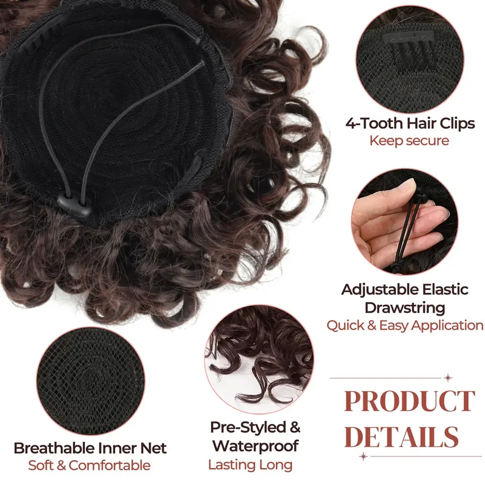 LUPU Messy Bun Hair Piece 60g Elastic Drawstring Loose Wave Curly Hair Buns Hair Piece Extensions For Women Dark Brown