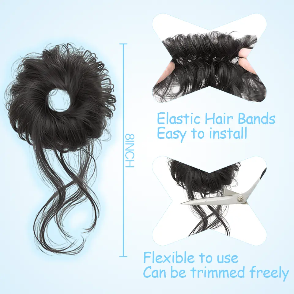 LUPU Synthetic Messy Bun Hair Piece Curly Hair Bun Extensions With Straight Tails Hair Scrunchies Ponytail Hairpieces For Women