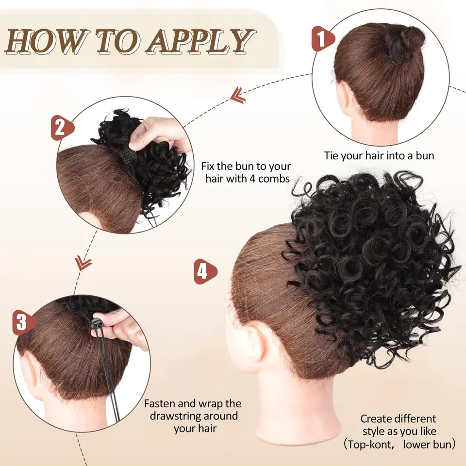LUPU Messy Bun Hair Piece 60g Elastic Drawstring Loose Wave Curly Hair Buns Hair Piece Extensions For Women Dark Brown