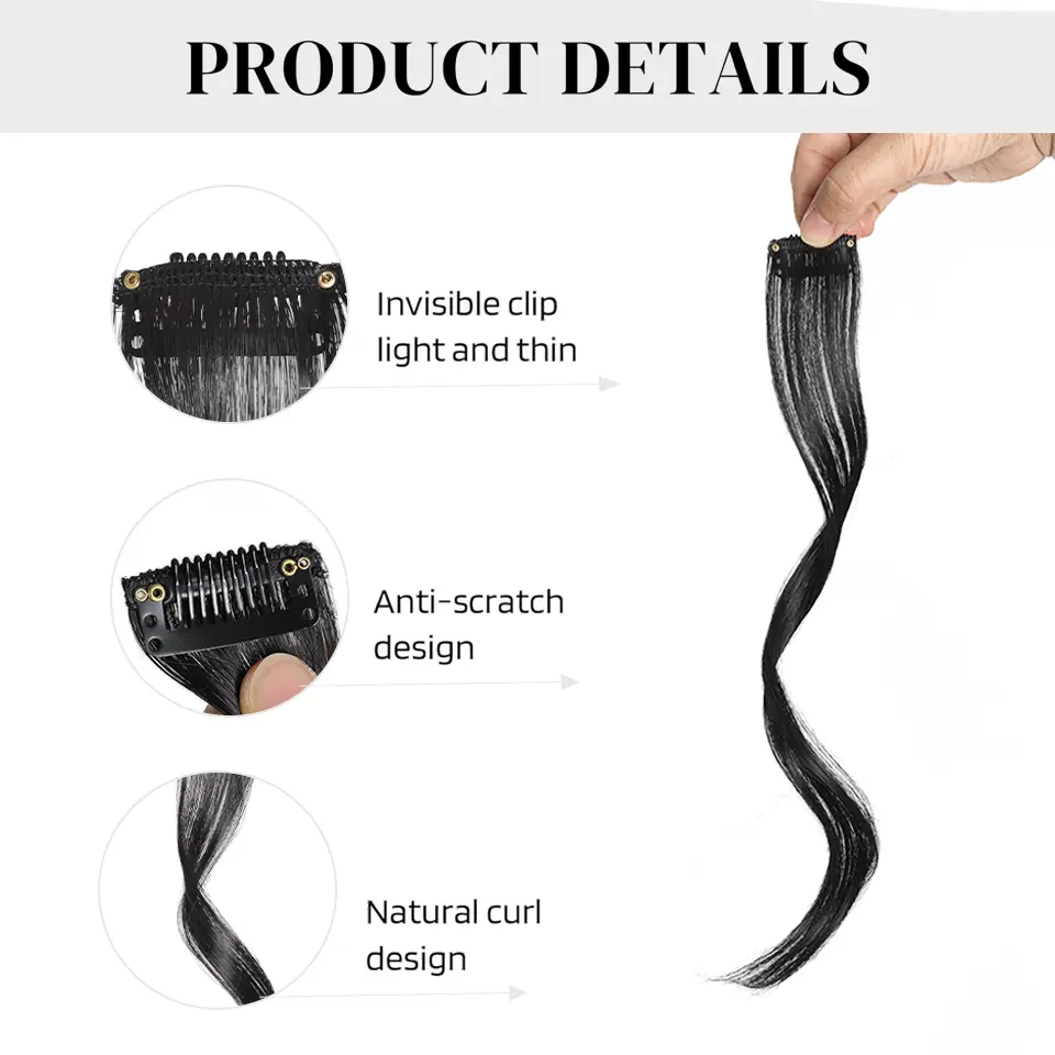 LUPU Chic 10'14-Inch Clip-In Bangs with Temples - Synthetic Curly Wavy Hairpieces for Women, Versatile & Easy to Style