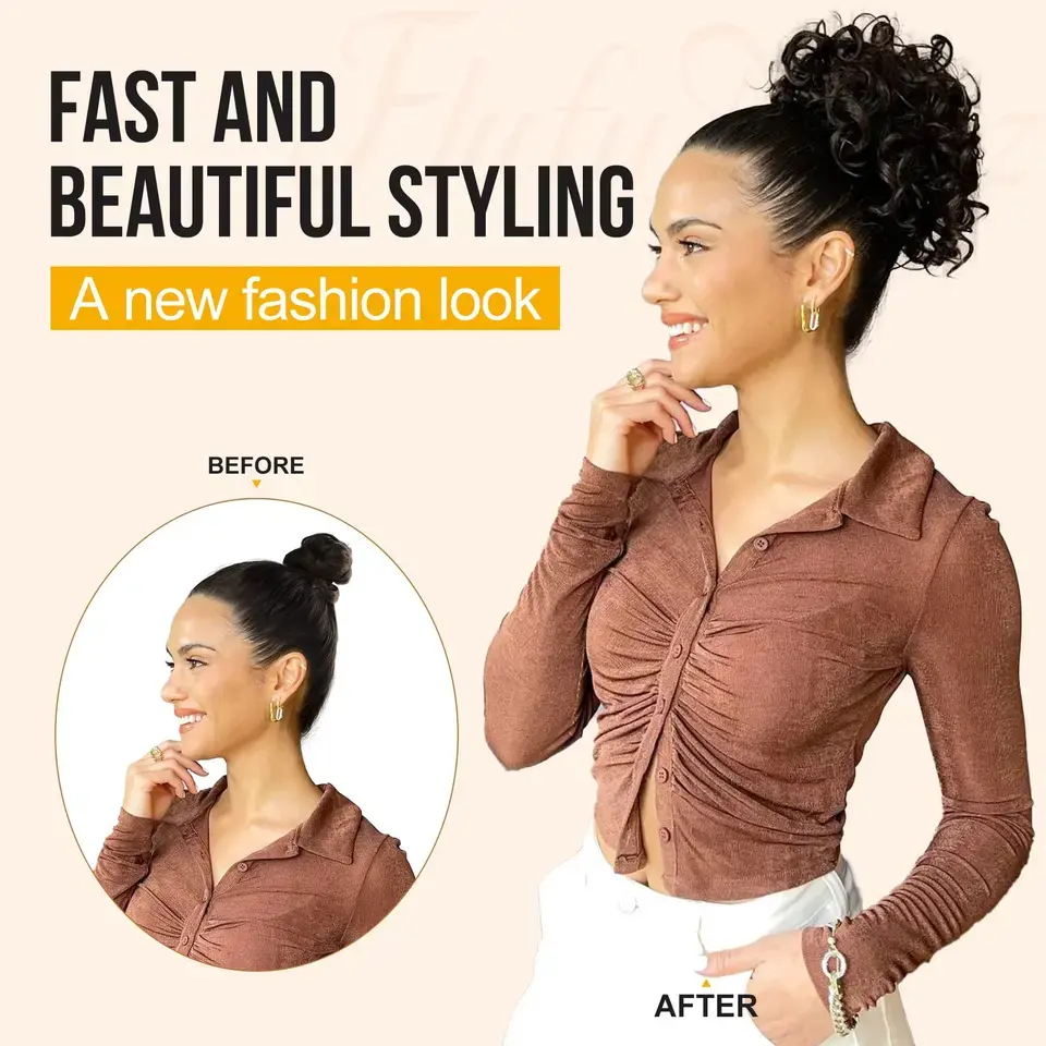 LUPU Messy Bun Hair Piece 60g Elastic Drawstring Loose Wave Curly Hair Buns Hair Piece Extensions For Women Dark Brown