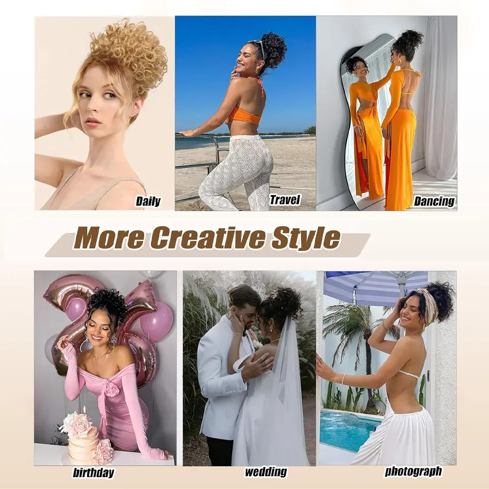 LUPU Messy Bun Hair Piece 60g Elastic Drawstring Loose Wave Curly Hair Buns Hair Piece Extensions For Women Dark Brown