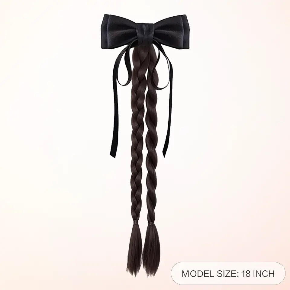 LUPU Synthetic 18 Inch Bow Claw Clip High Ponytail with Double Twist Long Braid Hair Accessories， New Style Ponytail Wig