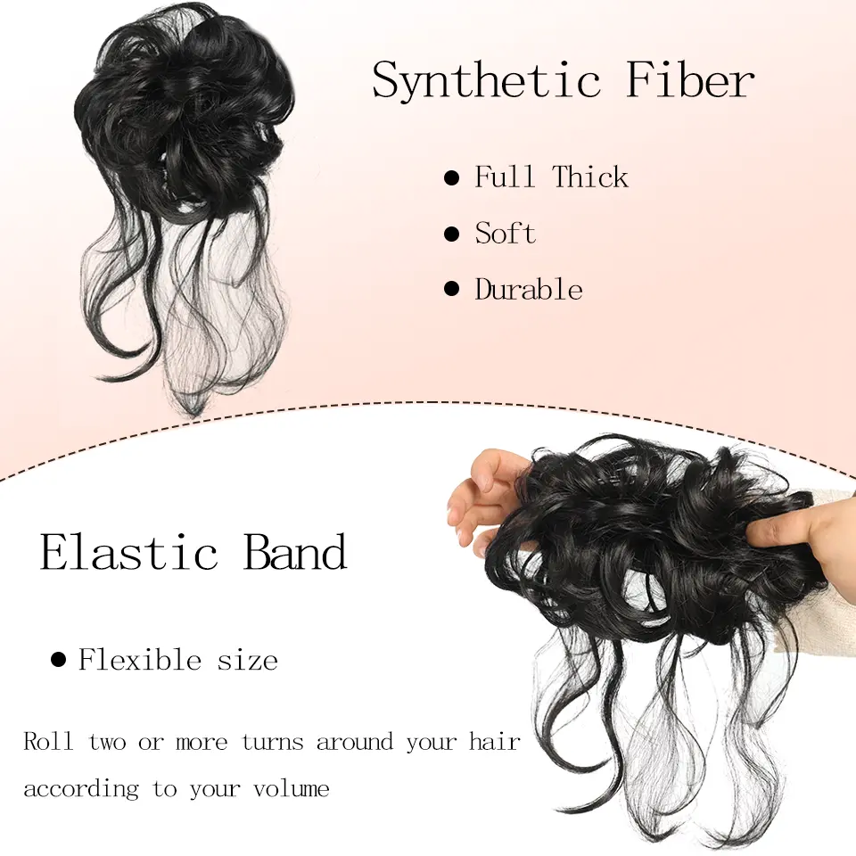 Synthetic Messy Bun Hair Piece Curly Hair Bun Extensions With Straight Tails Hair Scrunchies Ponytail Hairpieces For Women