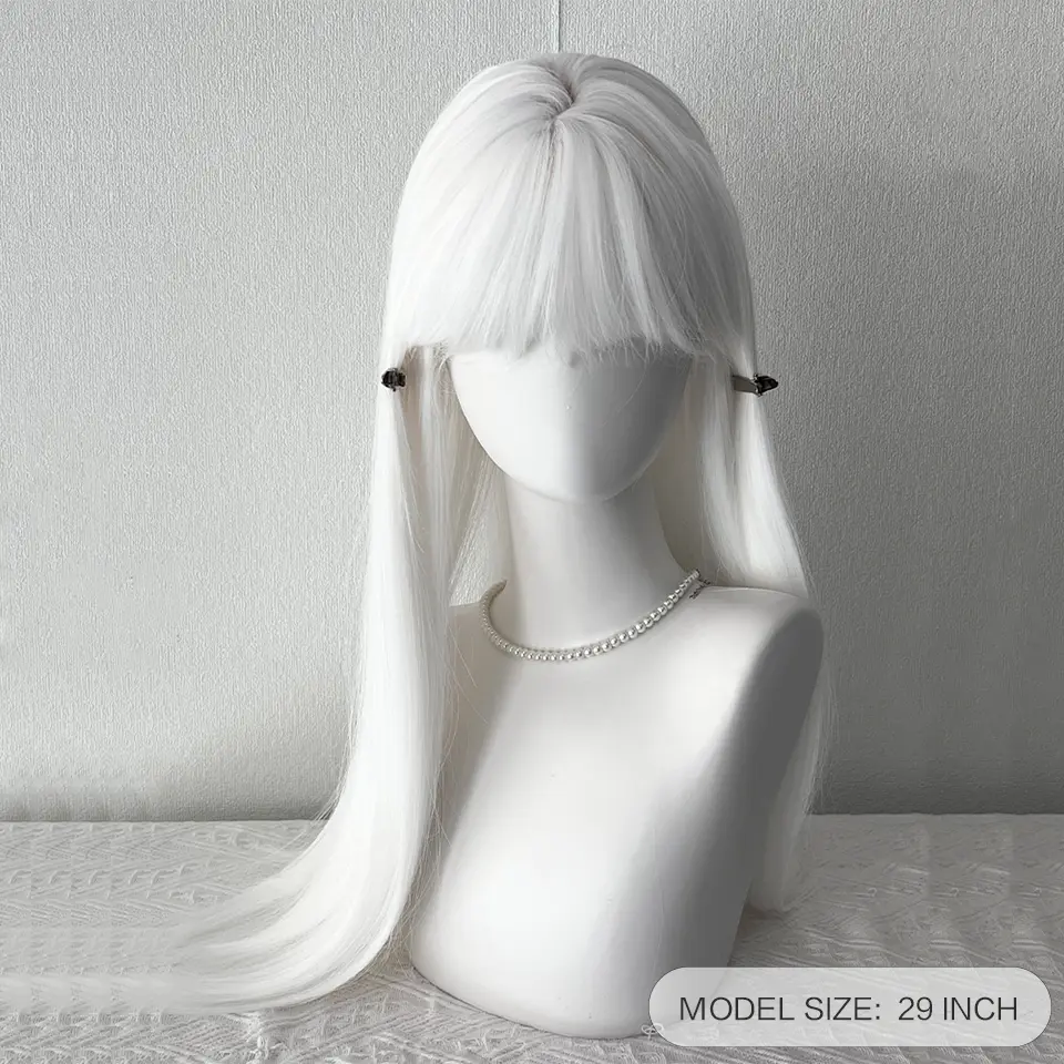 LUPU White Long Straight Wigs for Women with Bangs Natural Looking Synthetic Hair Wig for Halloween Cosplay Daily Use