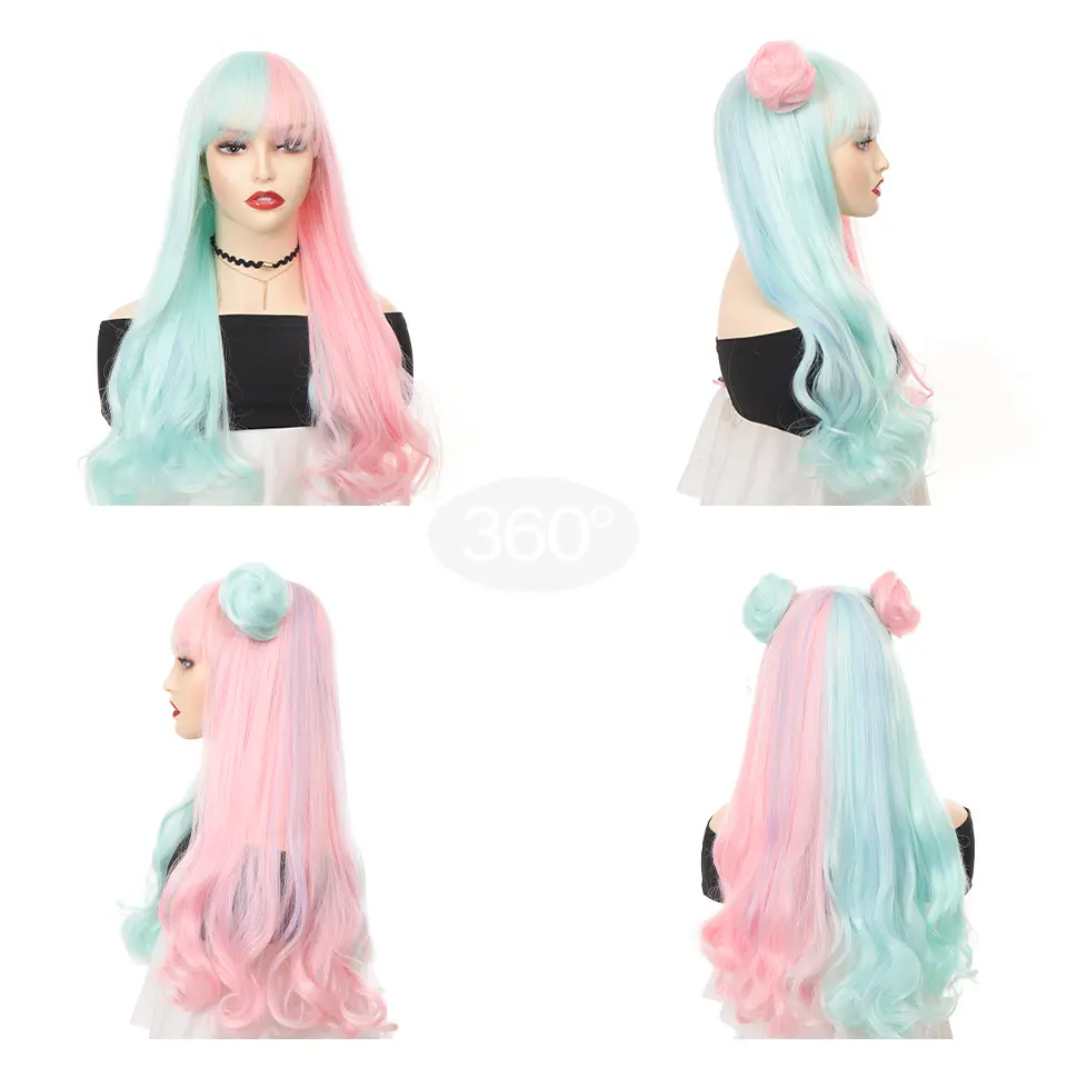 Long Synthetic Wig For Women Cosplay Party Halloween Costume Wig Split Dye Wig Bicolor Wig Music Festival