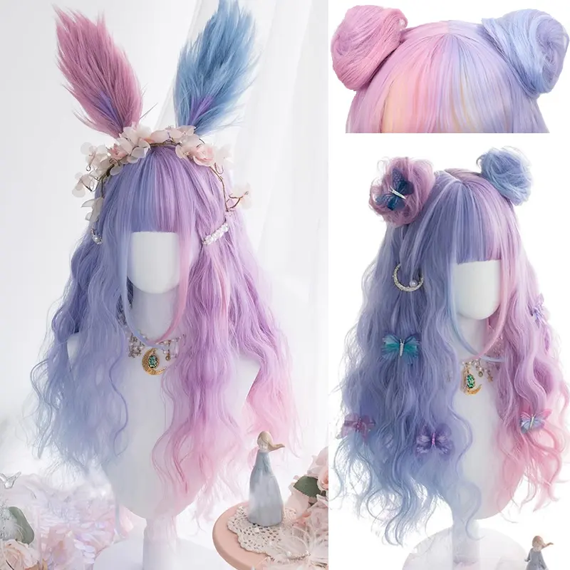 Long Synthetic Wig For Women Cosplay Party Halloween Costume Wig Split Dye Wig Bicolor Wig Music Festival