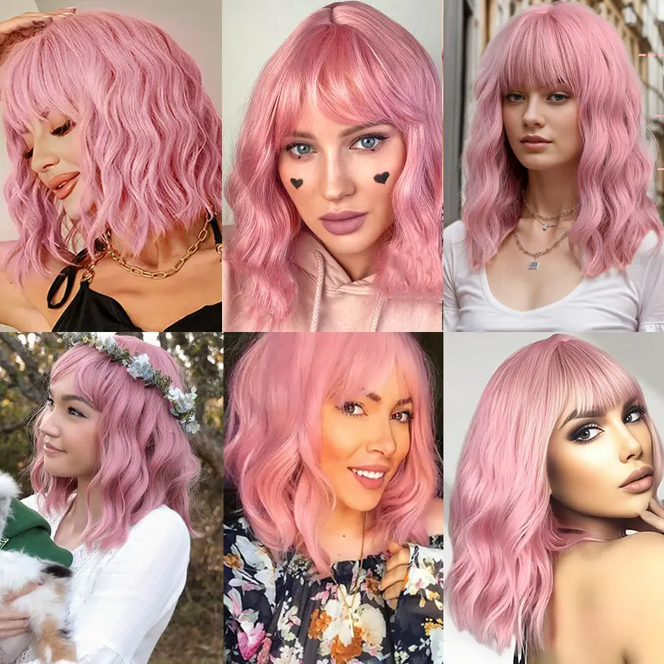 14 Inch Curly Bob Wig Synthetic Breathable Cap Adjustable Comfort Fit Hairpiece For Women - Basic Style Music Festival