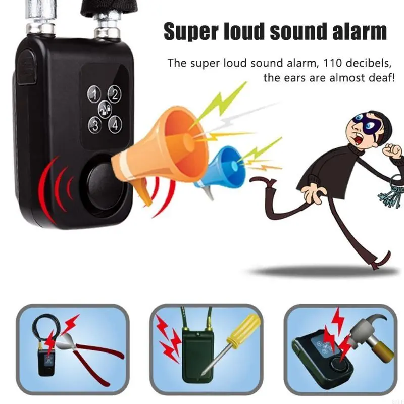 Electric Bike Cable Lock with Remote Control Keyless Bike Lock Sound Alarm Anti-theft Stainless Steel Cable Cut-proof