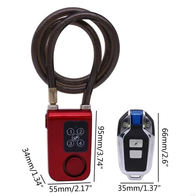 Electric Bike Cable Lock with Remote Control Keyless Bike Lock Sound Alarm Anti-theft Stainless Steel Cable Cut-proof