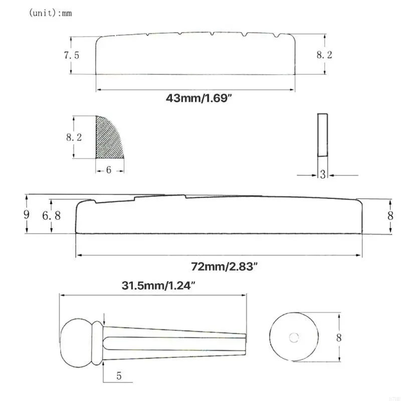 6 Strings Guitar Bridge Pins, Saddle Nut Acoustic Tailpiece Plastic Guitar Accessories for 6 String Replacements