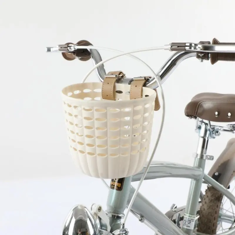 Childrens Bicycles Front Basket Plastic Bikes Baskets with Adjustable Belt Handlebars Storage Container Easy to Install