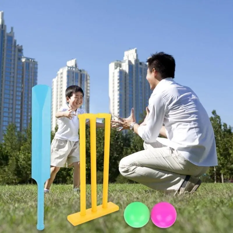 Kids Cricket Set Plastic Cricket Bat with 2 Balls & Stumps Backyard Sports Game