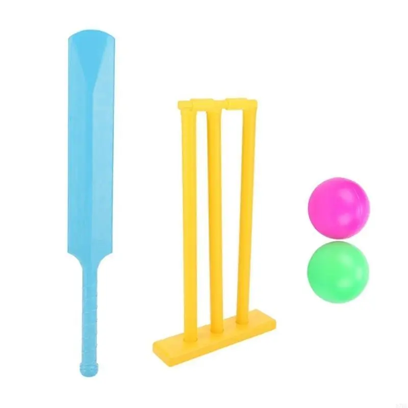 Kids Cricket Set Plastic Cricket Bat with 2 Balls & Stumps Backyard Sports Game