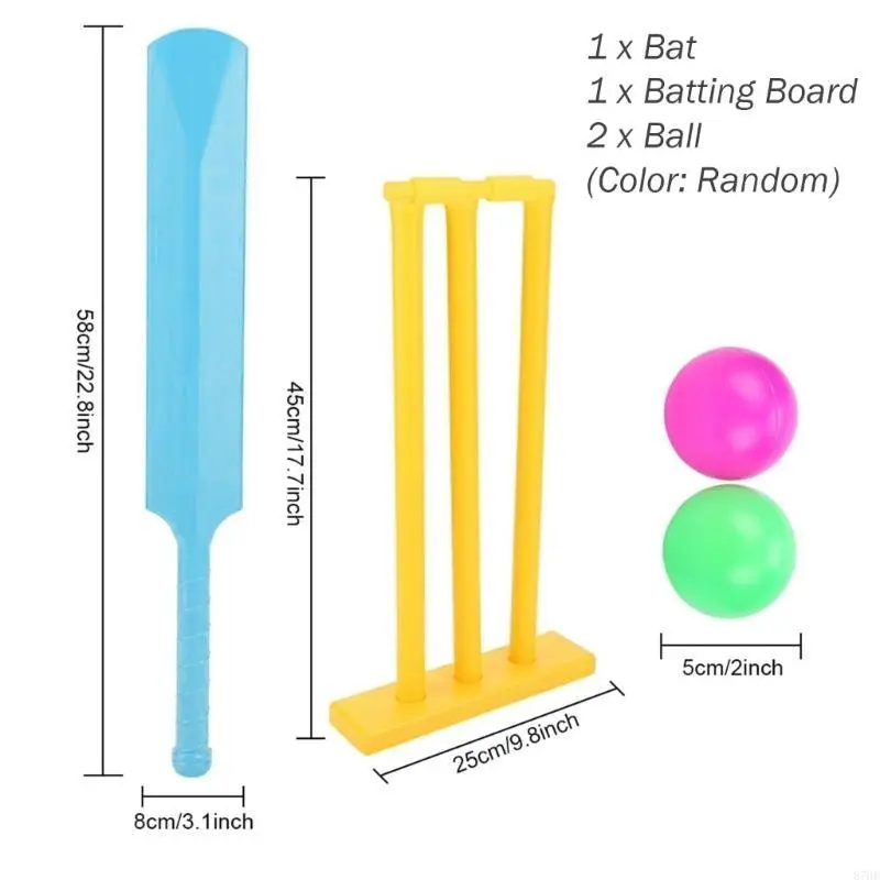 Kids Cricket Set Plastic Cricket Bat with 2 Balls & Stumps Backyard Sports Game