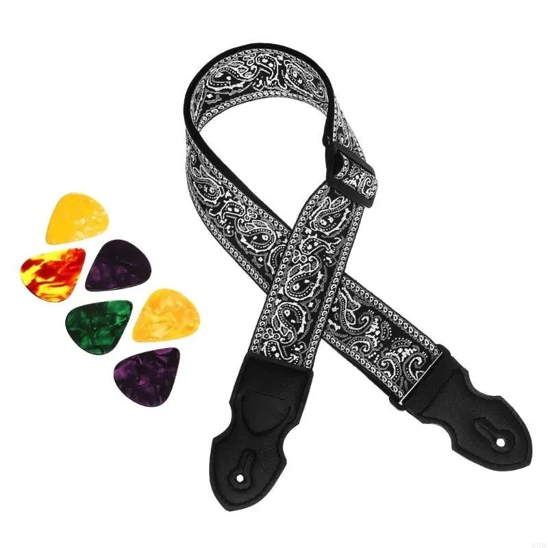 Adjustable Guitar Strap Embroidery Shoulder Strap Leathers End Guitar Straps