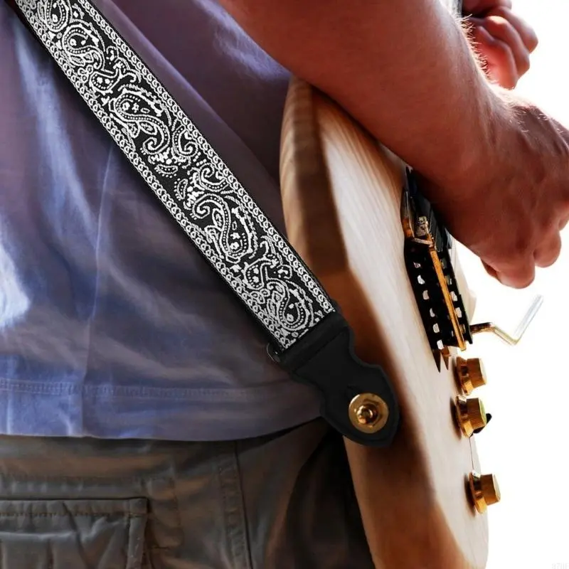 Adjustable Guitar Strap Embroidery Shoulder Strap Leathers End Guitar Straps