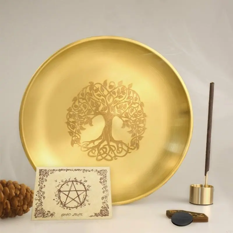 Pagans Ritual Tray Stainless Steel Altar Tree Pattern Plate Unique Table Decoration Holder Incenses Burners