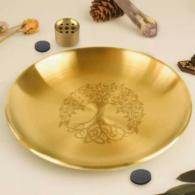 Pagans Ritual Tray Stainless Steel Altar Tree Pattern Plate Unique Table Decoration Holder Incenses Burners