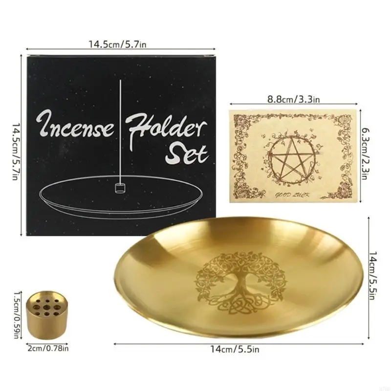 Pagans Ritual Tray Stainless Steel Altar Tree Pattern Plate Unique Table Decoration Holder Incenses Burners